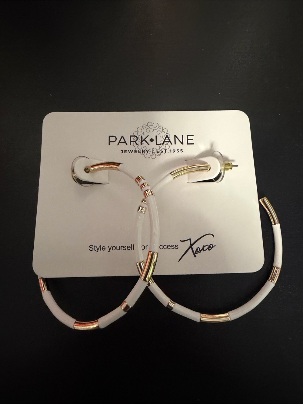 Park Lane White and Gold Accent Hoop Earrings